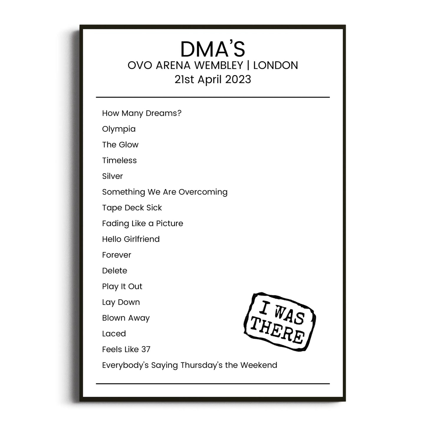 DMA’s London 21 April 2023 Setlist Poster