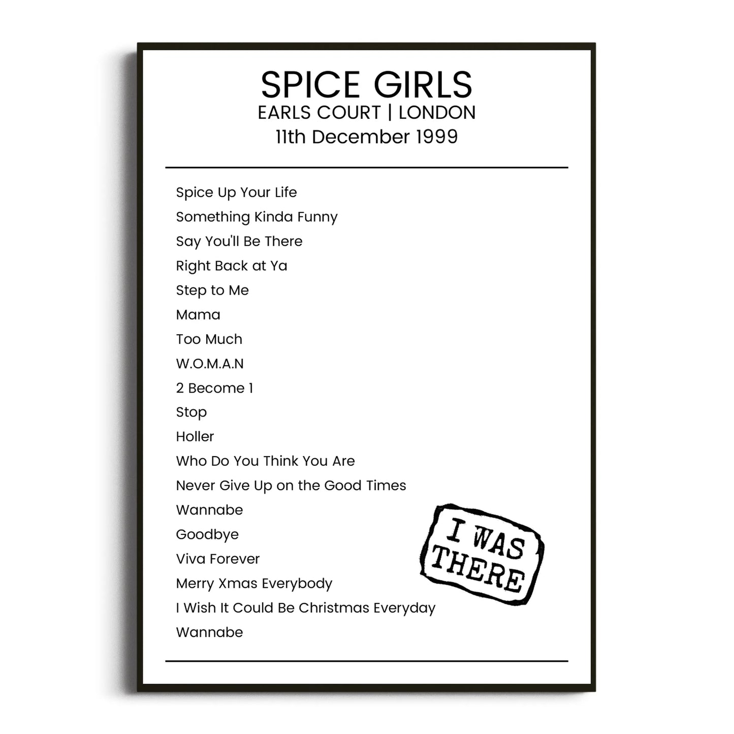 Spice Girls London 11 December 1999 Setlist Poster