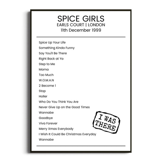 Spice Girls London 11 December 1999 Setlist Poster