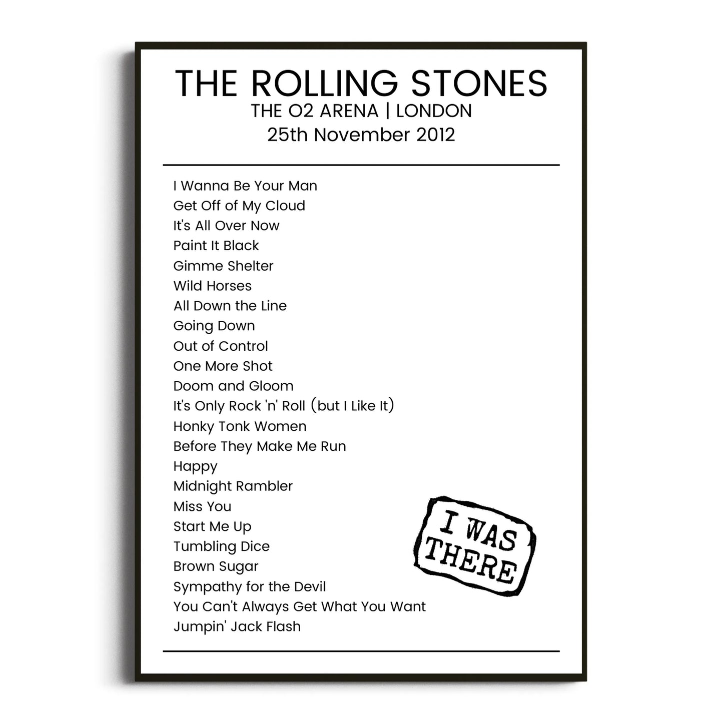 The Rolling Stones London 25 November 2012 Setlist Poster