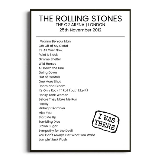 The Rolling Stones London 25 November 2012 Setlist Poster