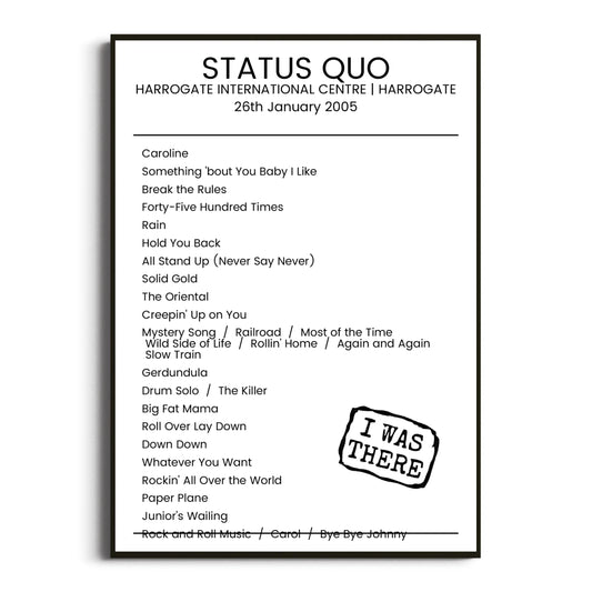 Status Quo Harrogate 26 January 2005 Setlist Poster