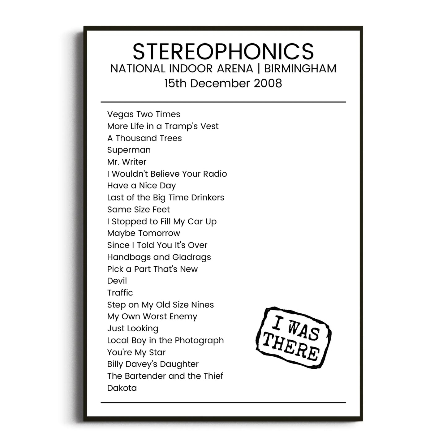 Stereophonics Birmingham 15 December 2008 Setlist Poster