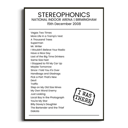 Stereophonics Birmingham 15 December 2008 Setlist Poster