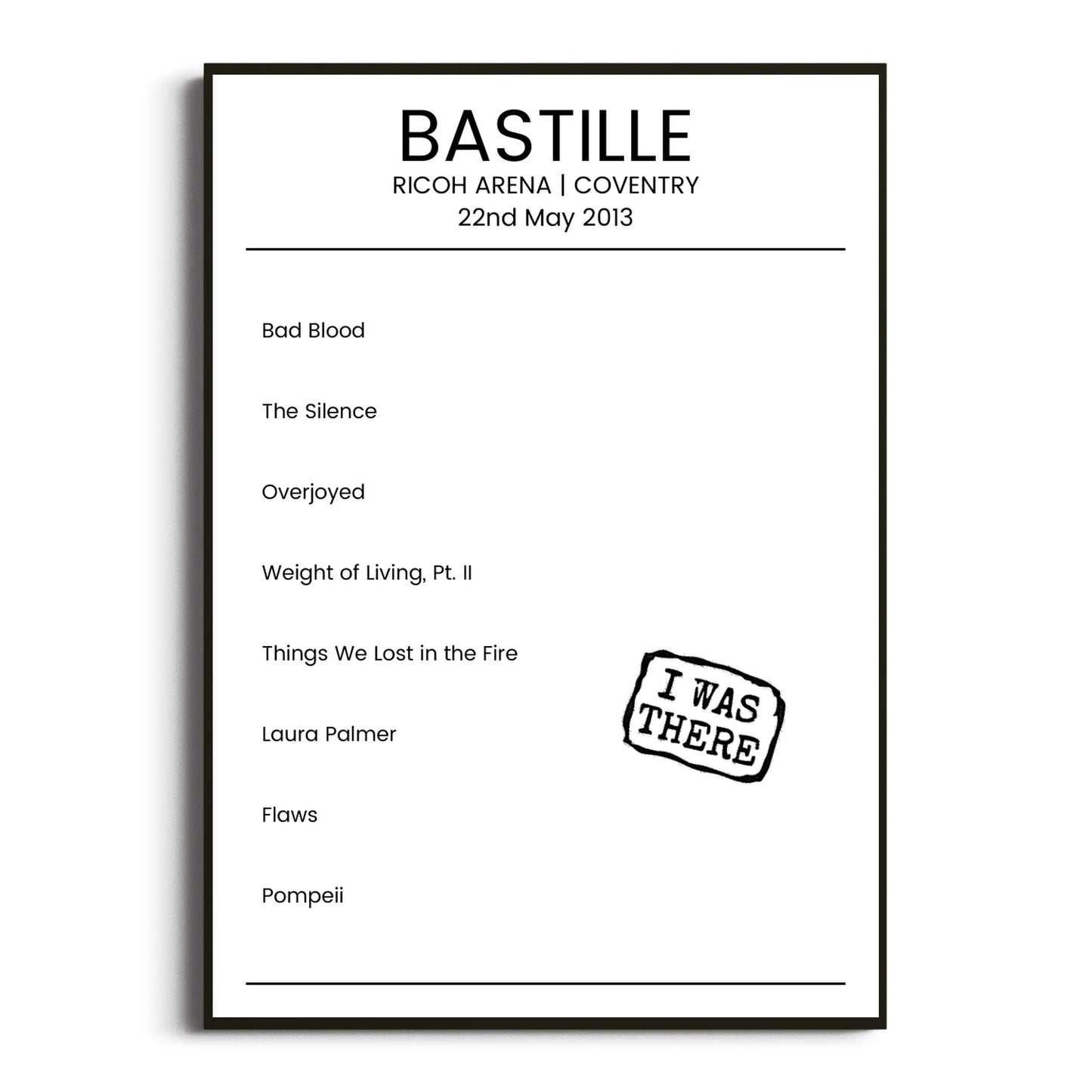 Bastille Coventry 22 May 2013 Setlist Poster