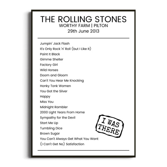 The Rolling Stones Pilton 29 June 2013 Setlist Poster