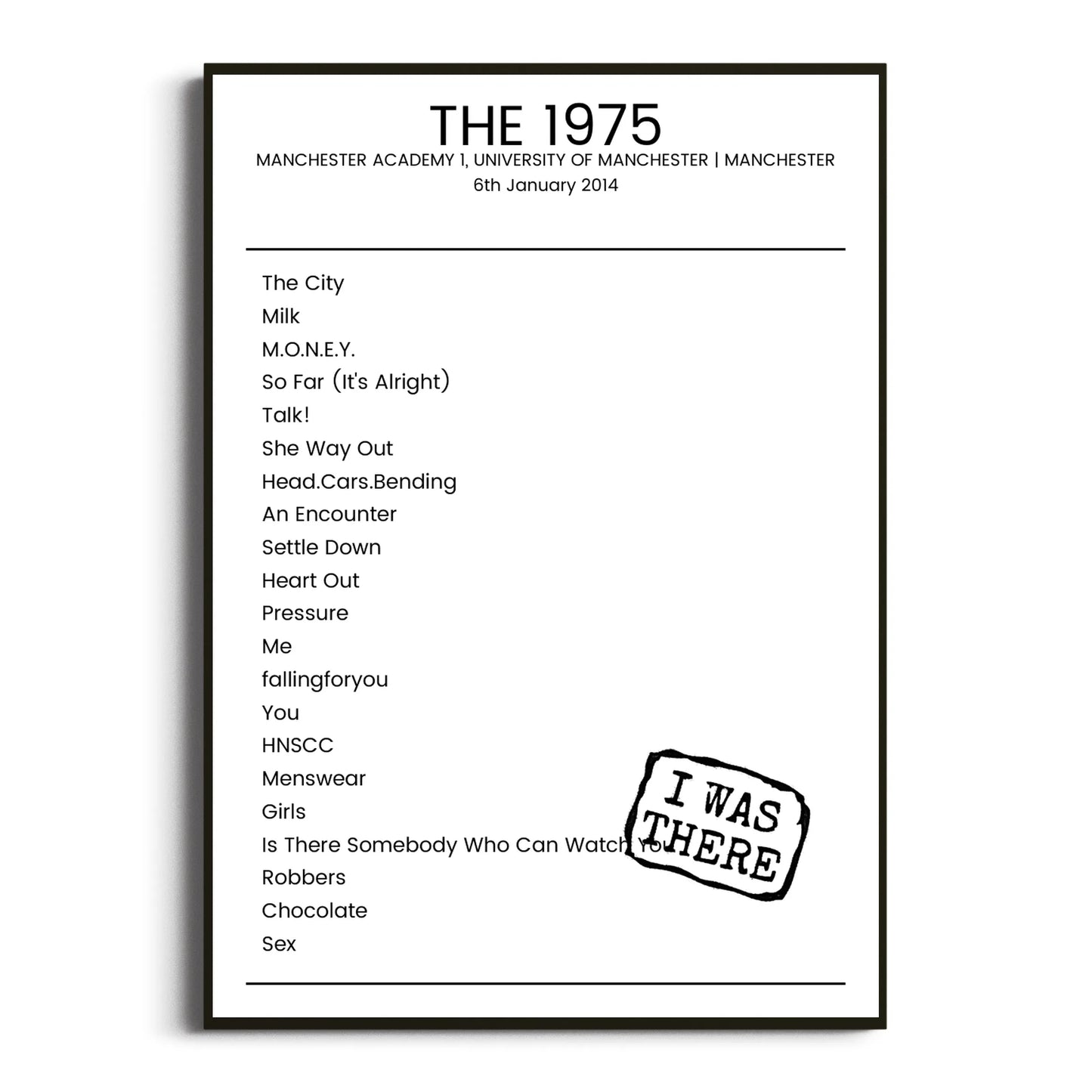 The 1975 Manchester 06 January 2014 Setlist Poster