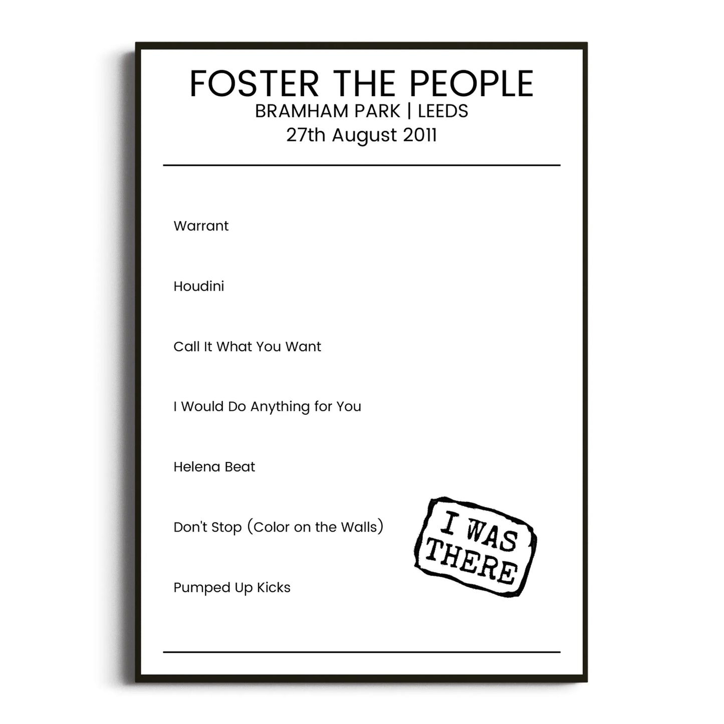 Foster the People Leeds 27 August 2011 Setlist Poster