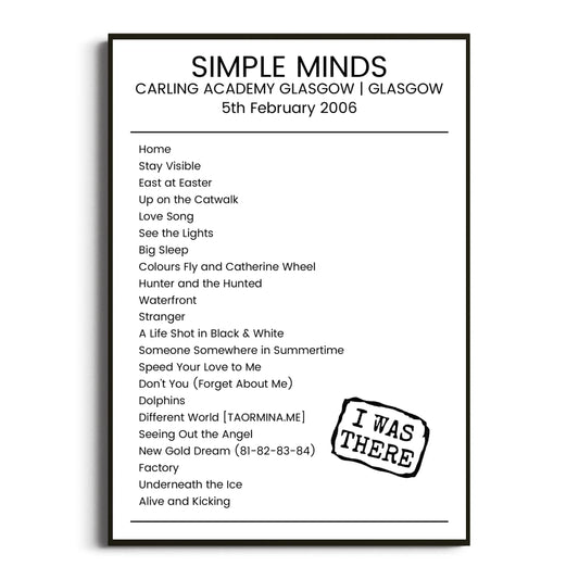 Simple Minds Glasgow 05 February 2006 Setlist Poster