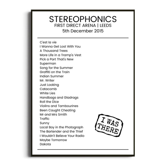 Stereophonics Leeds 05 December 2015 Setlist Poster