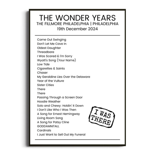 The Wonder Years Philadelphia 19 December 2024 Setlist Poster