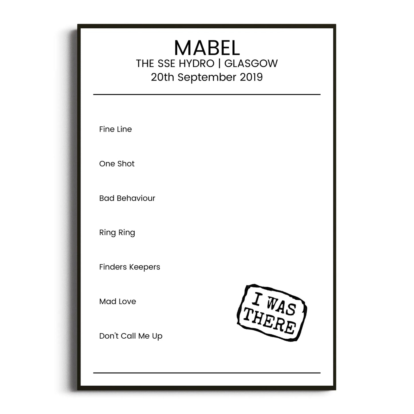 Mabel Glasgow 20 September 2019 Setlist Poster