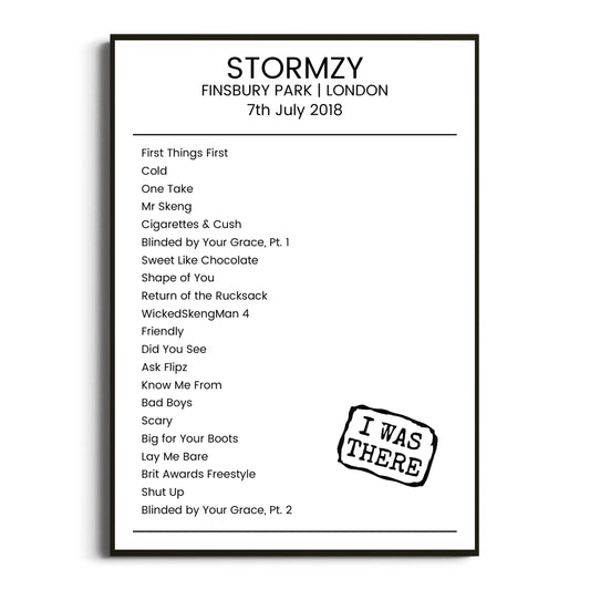 Stormzy London 07 July 2018 Setlist Poster