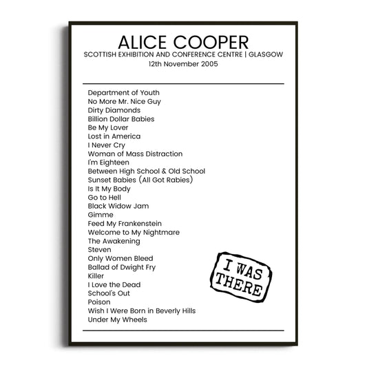 Alice Cooper Glasgow 12 November 2005 Setlist Poster