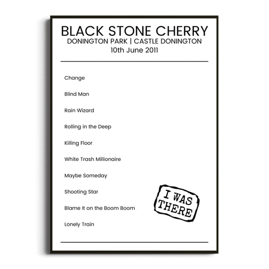 Black Stone Cherry Castle Donington 10 June 2011 Setlist Poster