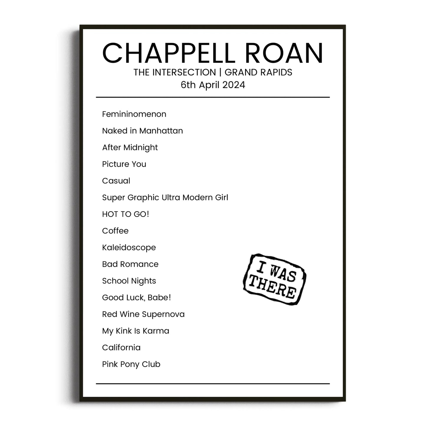 Chappell Roan Grand Rapids 06 April 2024 Setlist Poster