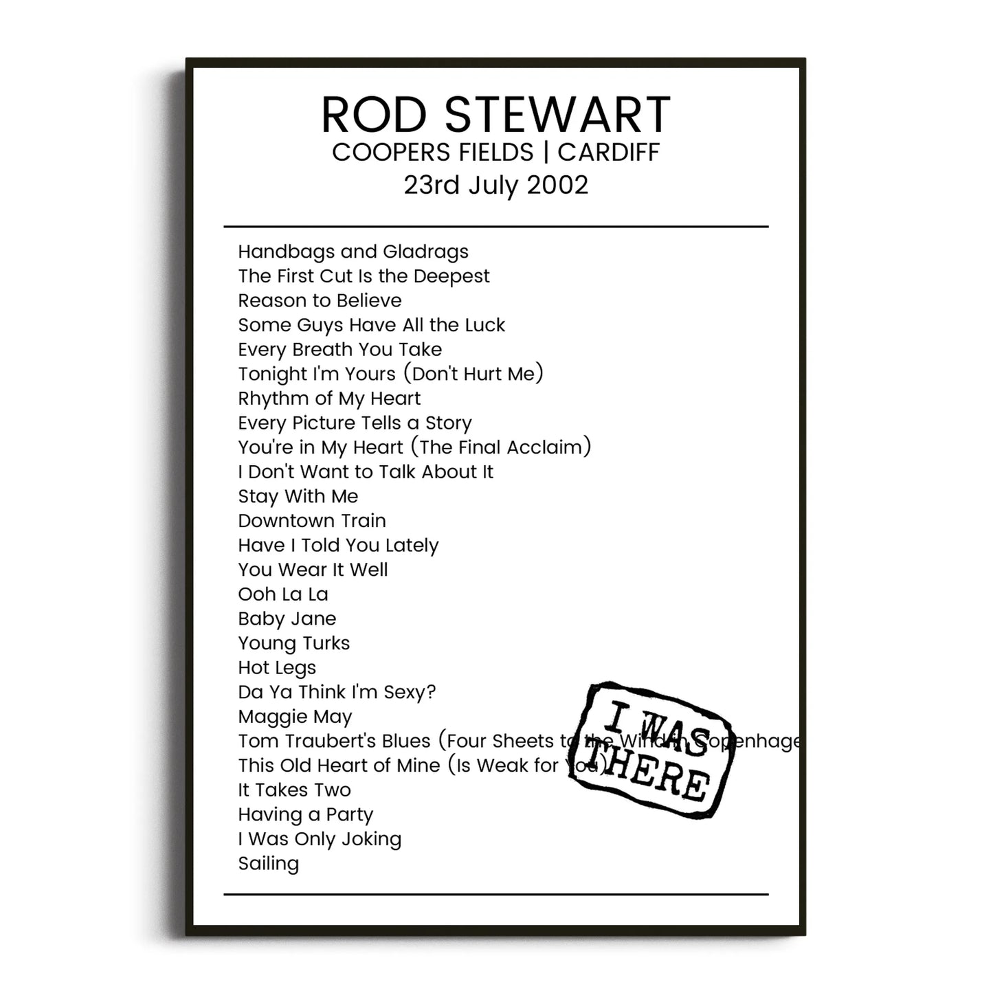 Rod Stewart Cardiff 23 July 2002 Setlist Poster