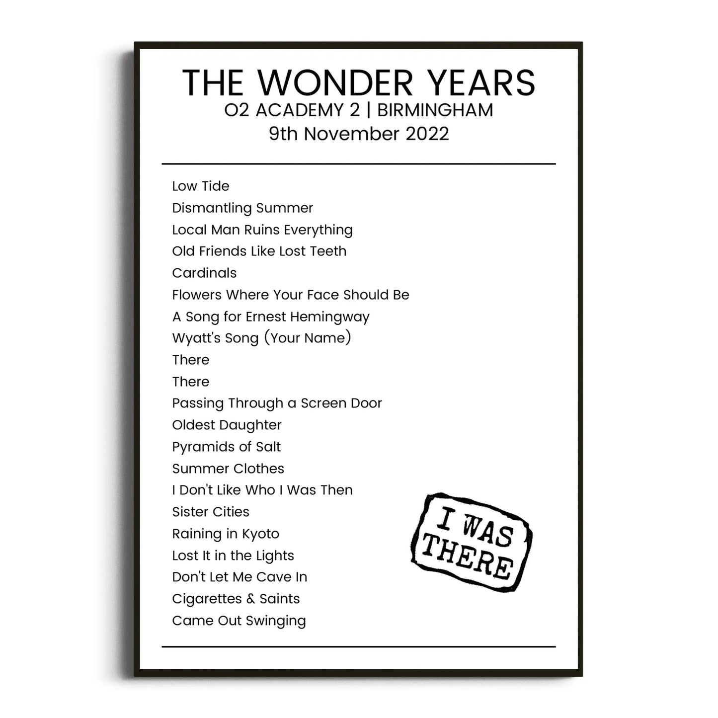 The Wonder Years Birmingham 09 November 2022 Setlist Poster