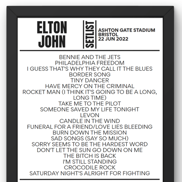 Elton John Bristol Ashton Gate 22 June 2022 Replica Setlist - Setlist