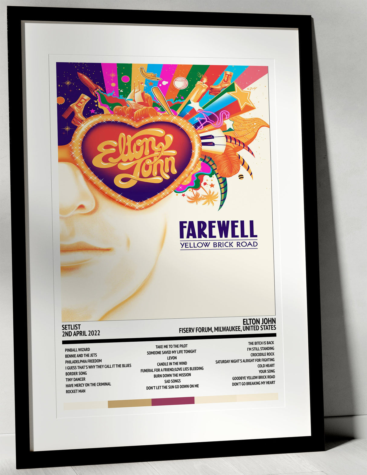 Elton John Farewell Yellow Brick Road World Tour Fiserv Forum Milwaukee 2nd April 2022 - Setlist Tour Poster - Setlist