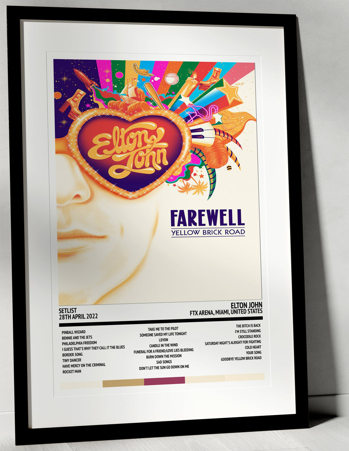 Elton John Farewell Yellow Brick Road World Tour FTX Arena Miami 28th April 2022 - Setlist Tour Poster - Setlist