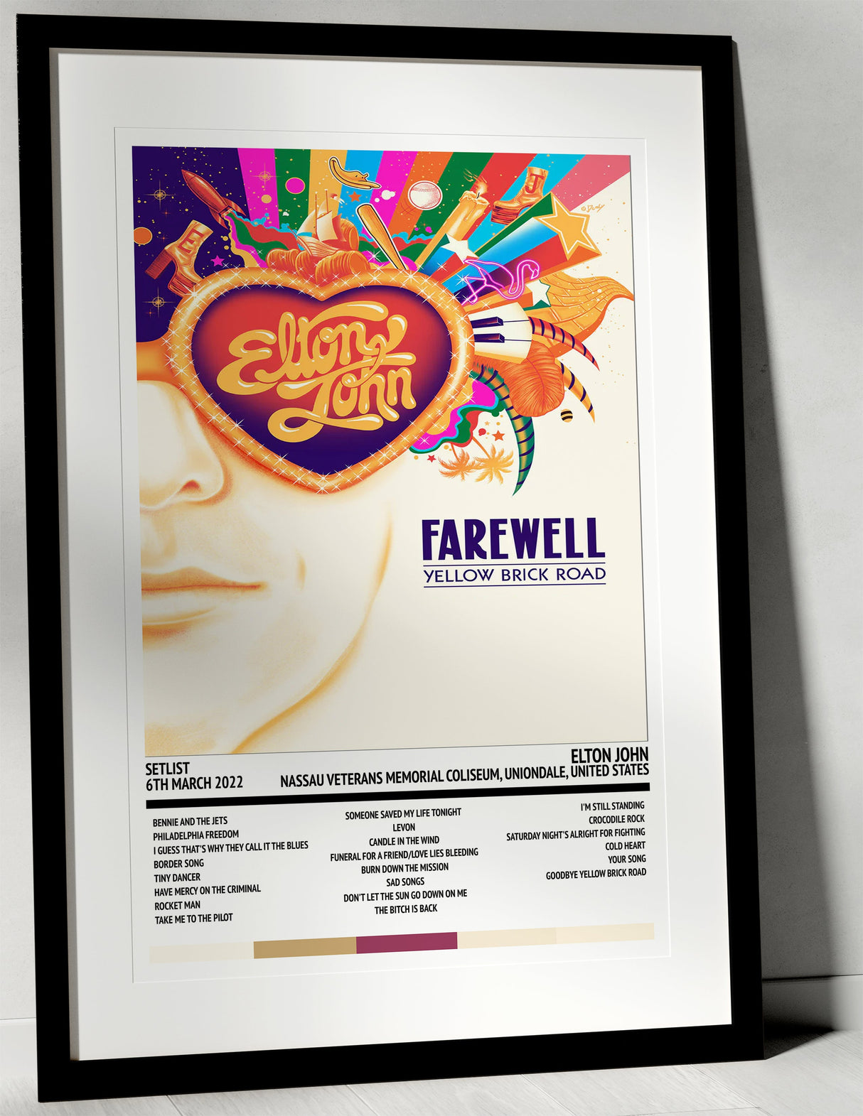 Elton John Farewell Yellow Brick Road World Tour Nassau Veterans Memorial Coliseum Uniondale 6th March 2022 - Setlist Tour Poster - Setlist