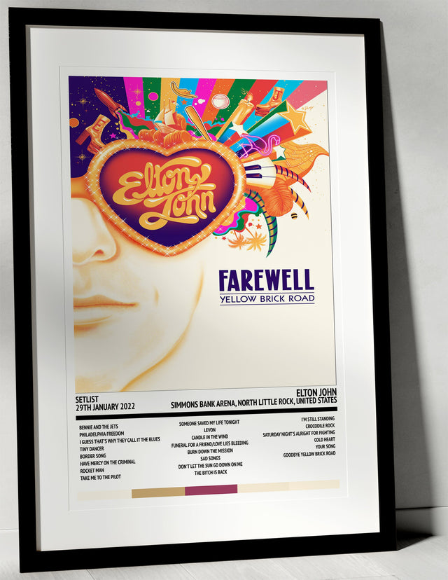 Elton John Farewell Yellow Brick Road World Tour Simmons Bank Arena North Little Rock 29th January 2022 - Setlist Tour Poster - Setlist