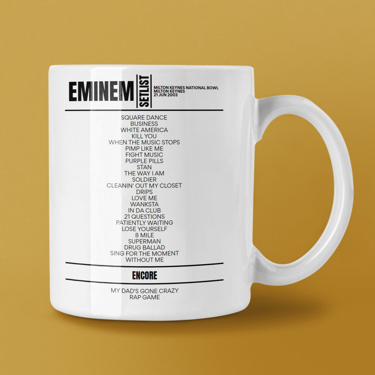 Eminem National Bowl Milton Keynes June 21, 2003 Setlist Mug - Setlist