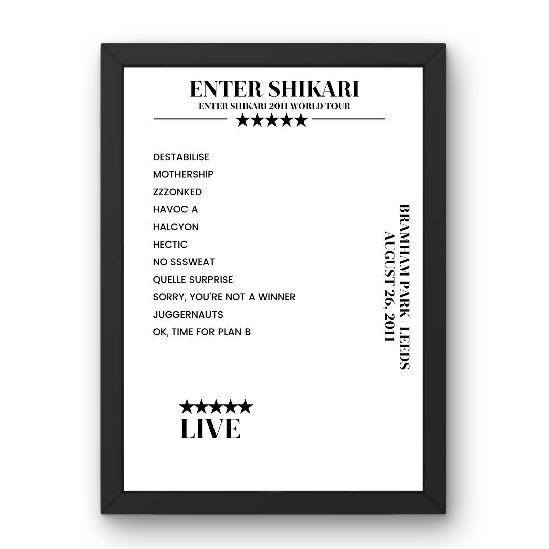 Enter Shikari Bramham Park Leeds 26 August 2011 Setlist Poster - Setlist