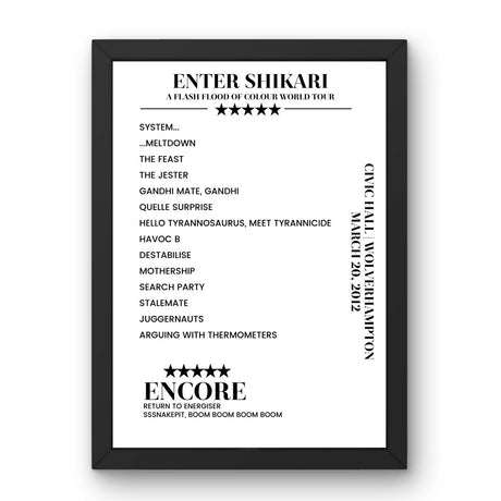 Enter Shikari Civic Hall Wolverhampton 20 March 2012 Setlist Poster - Setlist