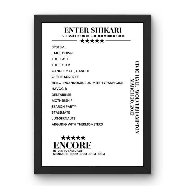 Enter Shikari Civic Hall Wolverhampton 20 March 2012 Setlist Poster - Setlist