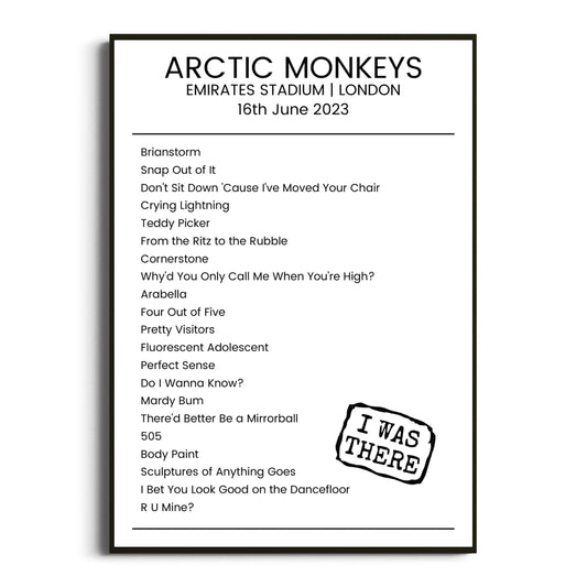 Arctic Monkeys London 16 June 2023 Setlist Poster