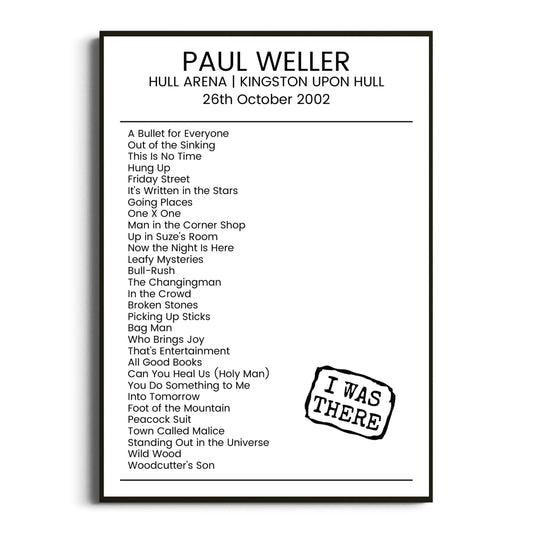 Paul Weller Kingston upon Hull 26 October 2002 Setlist Poster