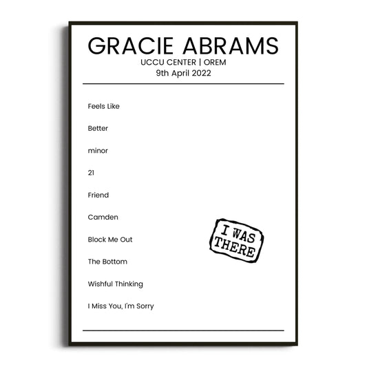 Gracie Abrams Orem 09 April 2022 Setlist Poster