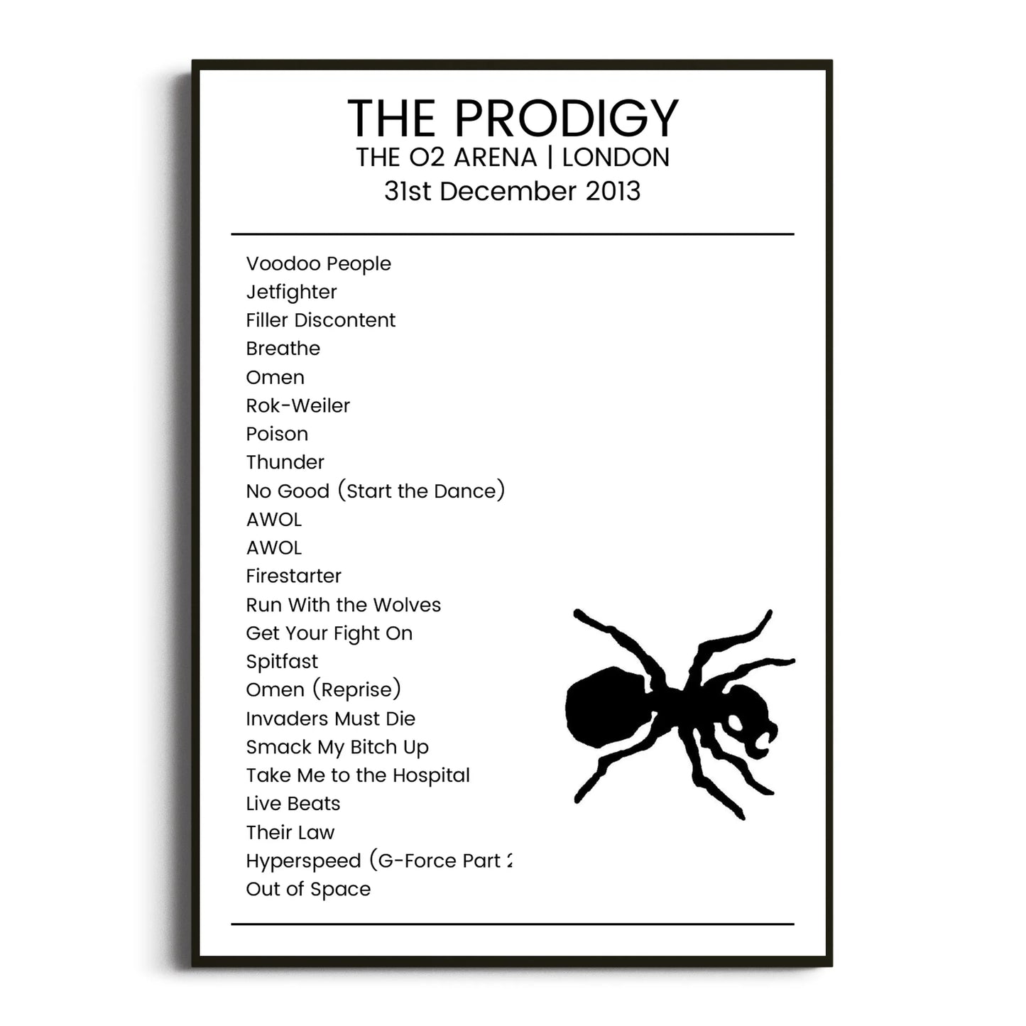 The Prodigy London 31 December 2013 Setlist Poster