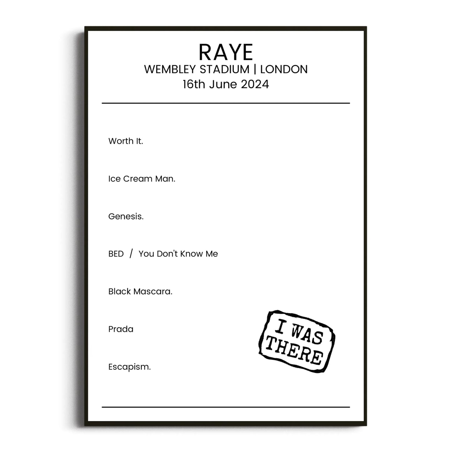 RAYE London 16 June 2024 Setlist Poster