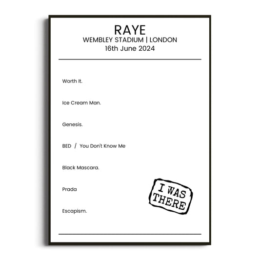 RAYE London 16 June 2024 Setlist Poster