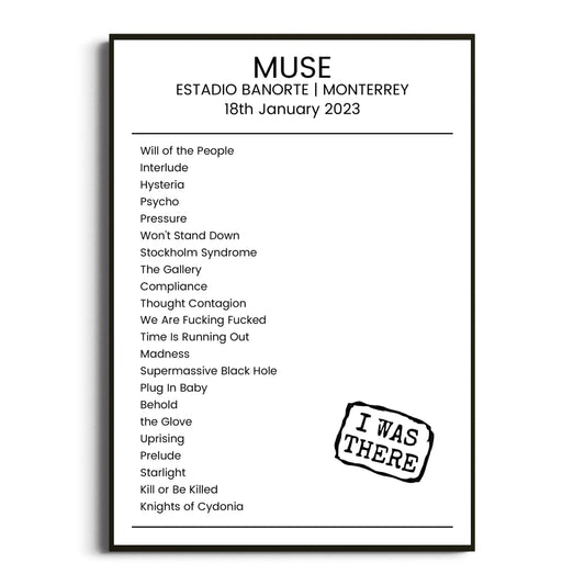 Muse Monterrey 18 January 2023 Setlist Poster