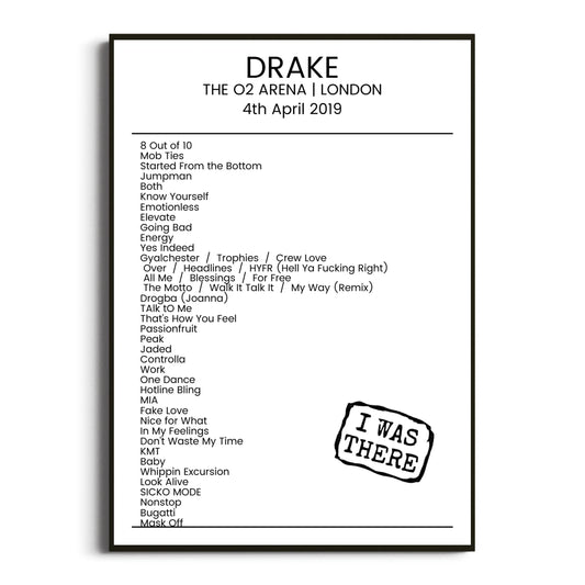 Drake London 04 April 2019 Setlist Poster