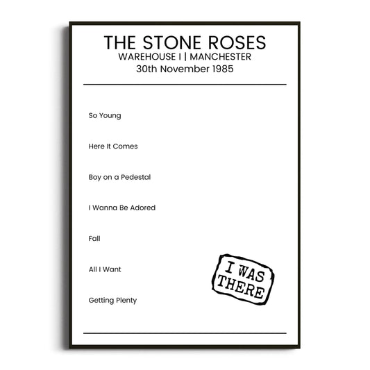 The Stone Roses Manchester 30 November 1985 Setlist Poster