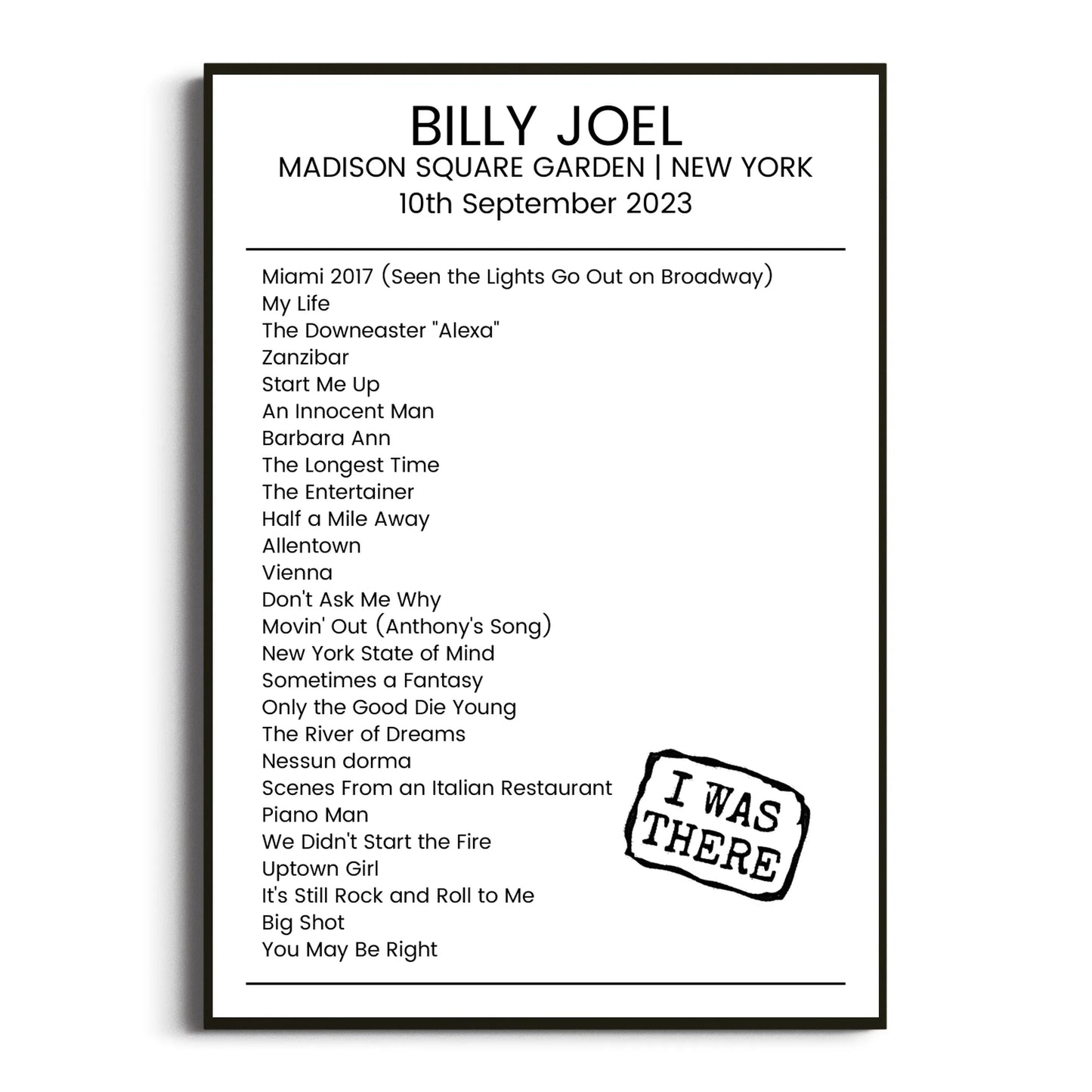 Billy Joel New York 10 September 2023 Setlist Poster