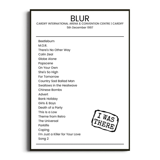 Blur Cardiff 05 December 1997 Setlist Poster