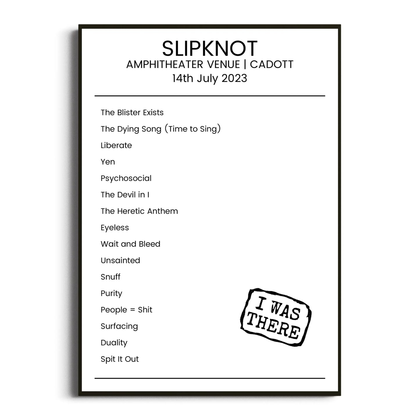 Slipknot Cadott 14 July 2023 Setlist Poster