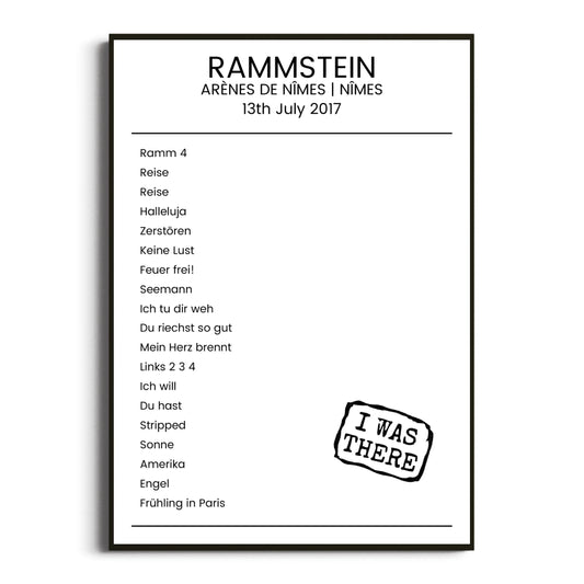 Rammstein Nîmes 13 July 2017 Setlist Poster