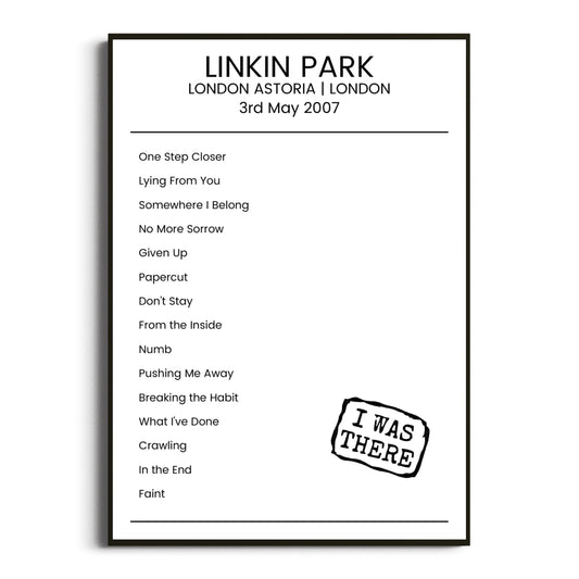 Linkin Park London 03 May 2007 Setlist Poster