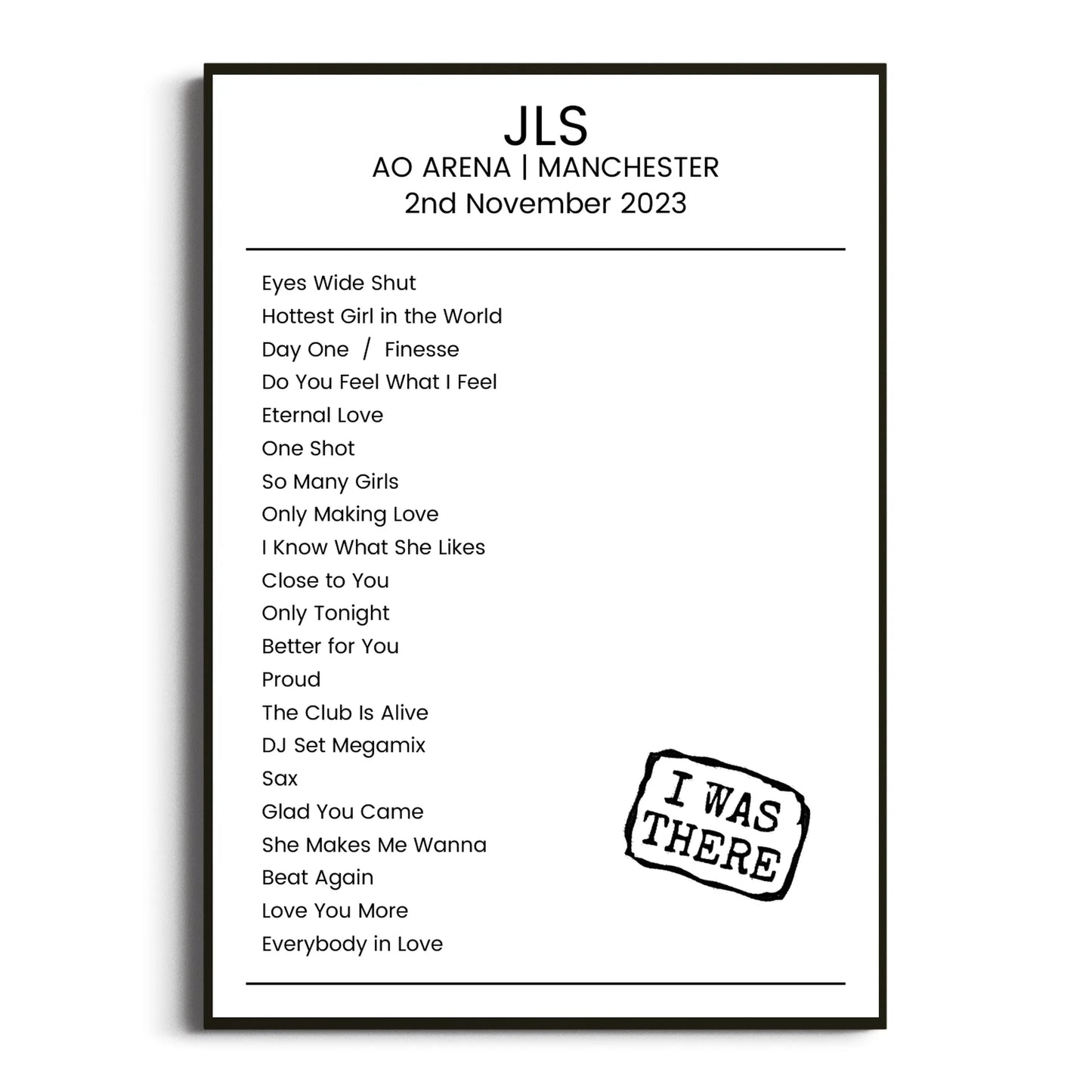 JLS Manchester 02 November 2023 Setlist Poster