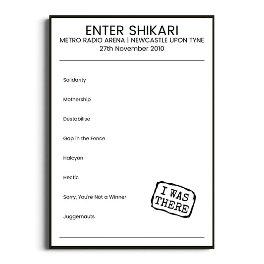 Enter Shikari Newcastle upon Tyne 27 November 2010 Setlist Poster