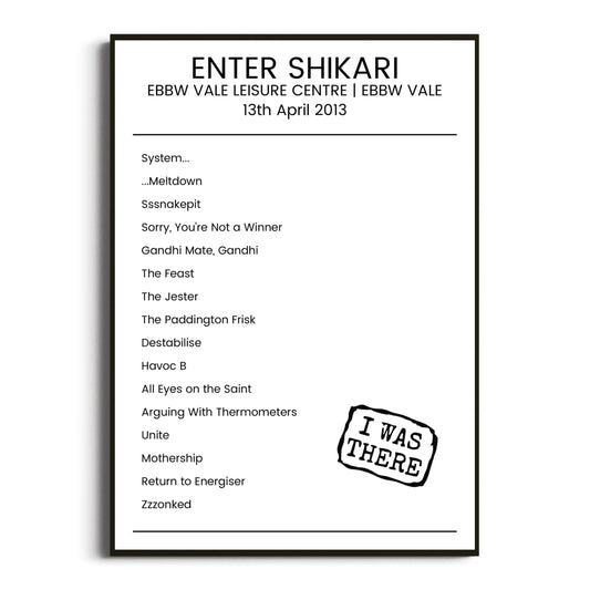 Enter Shikari Ebbw Vale 13 April 2013 Setlist Poster