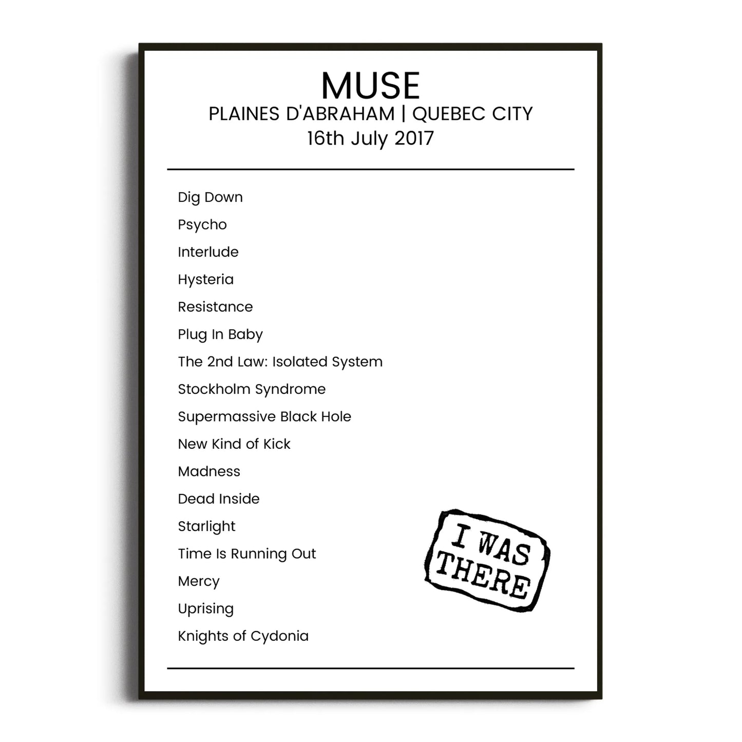 Muse Quebec City 16 July 2017 Setlist Poster