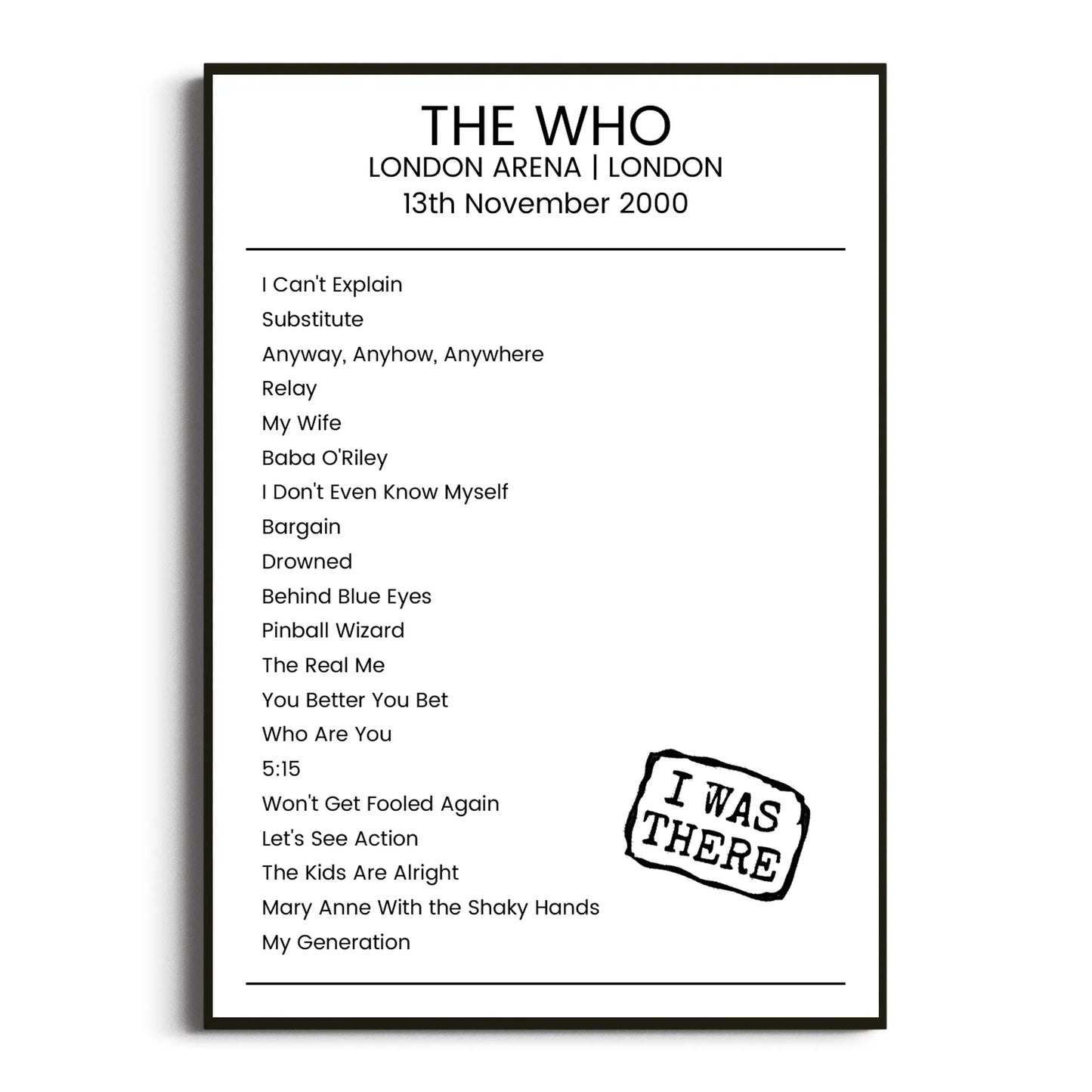 The Who London 13 November 2000 Setlist Poster